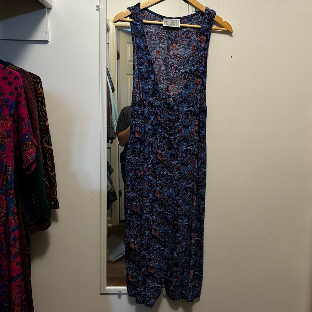 Vintage Cross Culture Blue Floral Button Up Rayon Romper Jumpsuit Women's Small